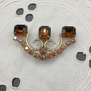 Vintage Amber Crystals and Aurora Borealis Brooch.